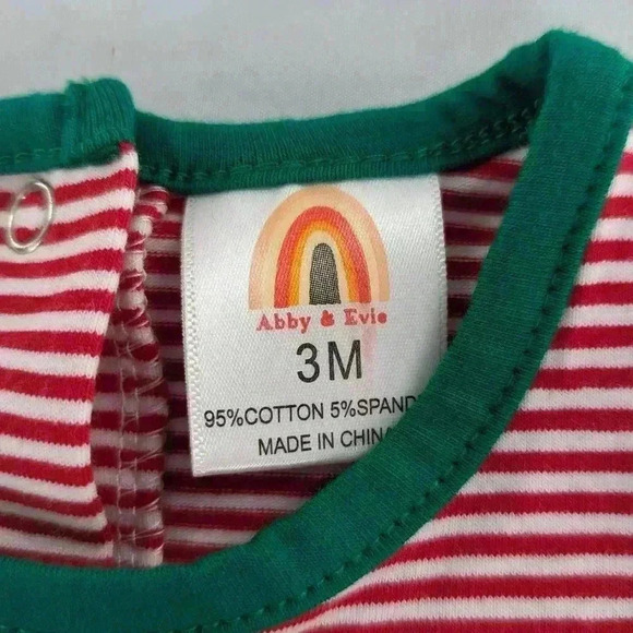 Red Stripped Long Sleeve Gingerbread Romper Size 3 Months - Picture 4 of 6